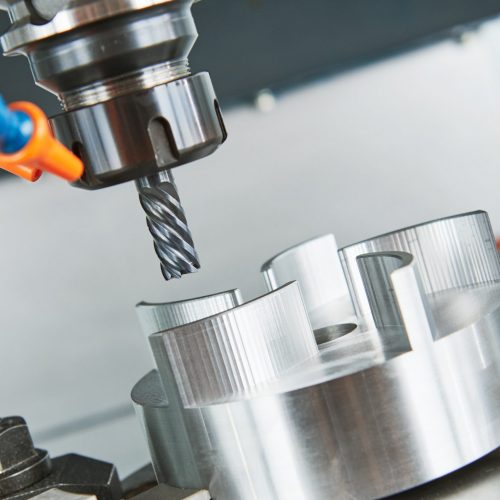 industrial metalworking machining cutting process by precision milling cutter with hardmetal carbide insert at modern cnc machine.